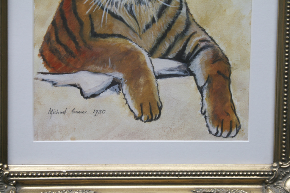 Original Tiger Painting Set in Gilt Frame - Image 5 of 6