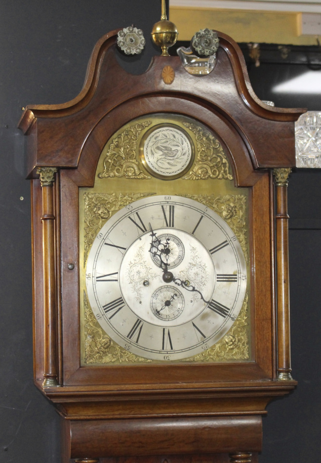 Early 19th c. English Mahogany Brass Arched Dial Longcase Clock - Image 3 of 16