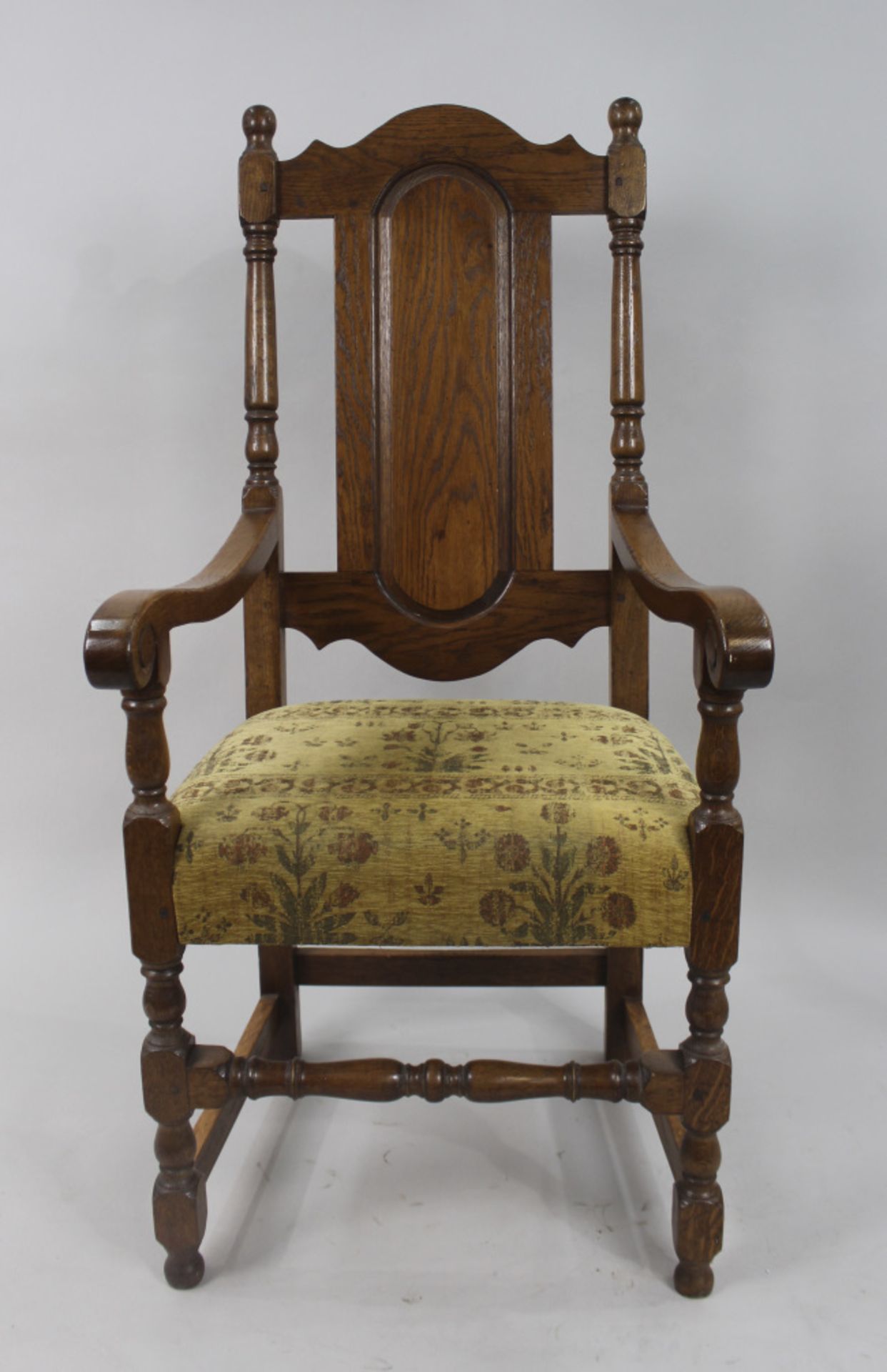 Set of 8 Heavy English Oak Dining Chairs c.1930 - Image 3 of 12