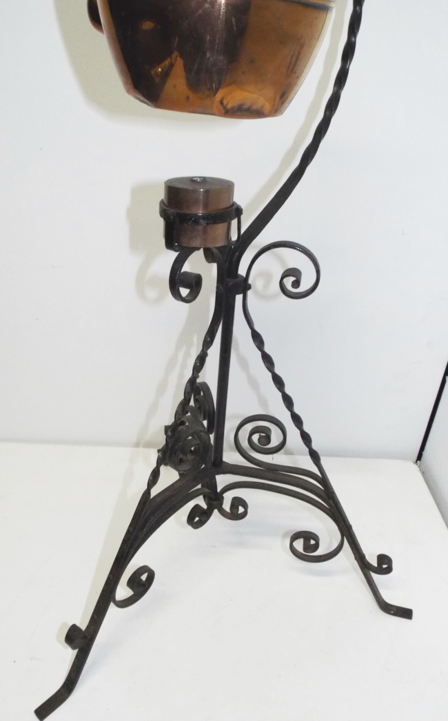 Antique Copper Spirit Kettle on Wrought Iron Stand - Image 3 of 5