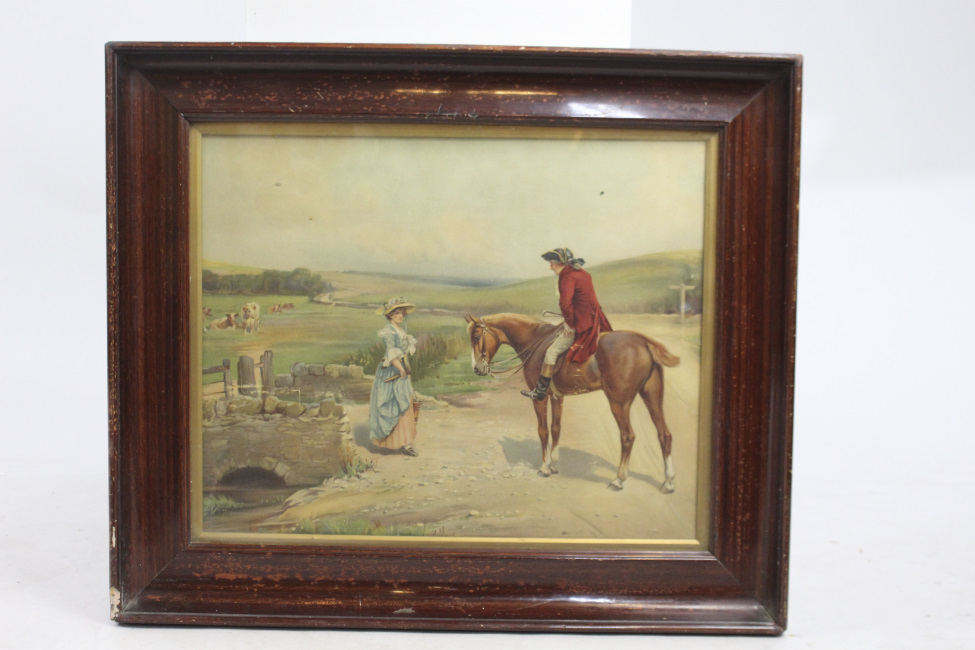 Antique 19th c. Coloured Country Print Set in Frame