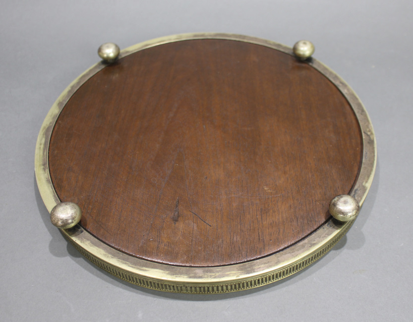 Vintage Circular Carved Wooden Silver Plated Tray - Image 3 of 3