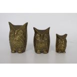 Set of 3 Vintage Graduated Brass Owls
