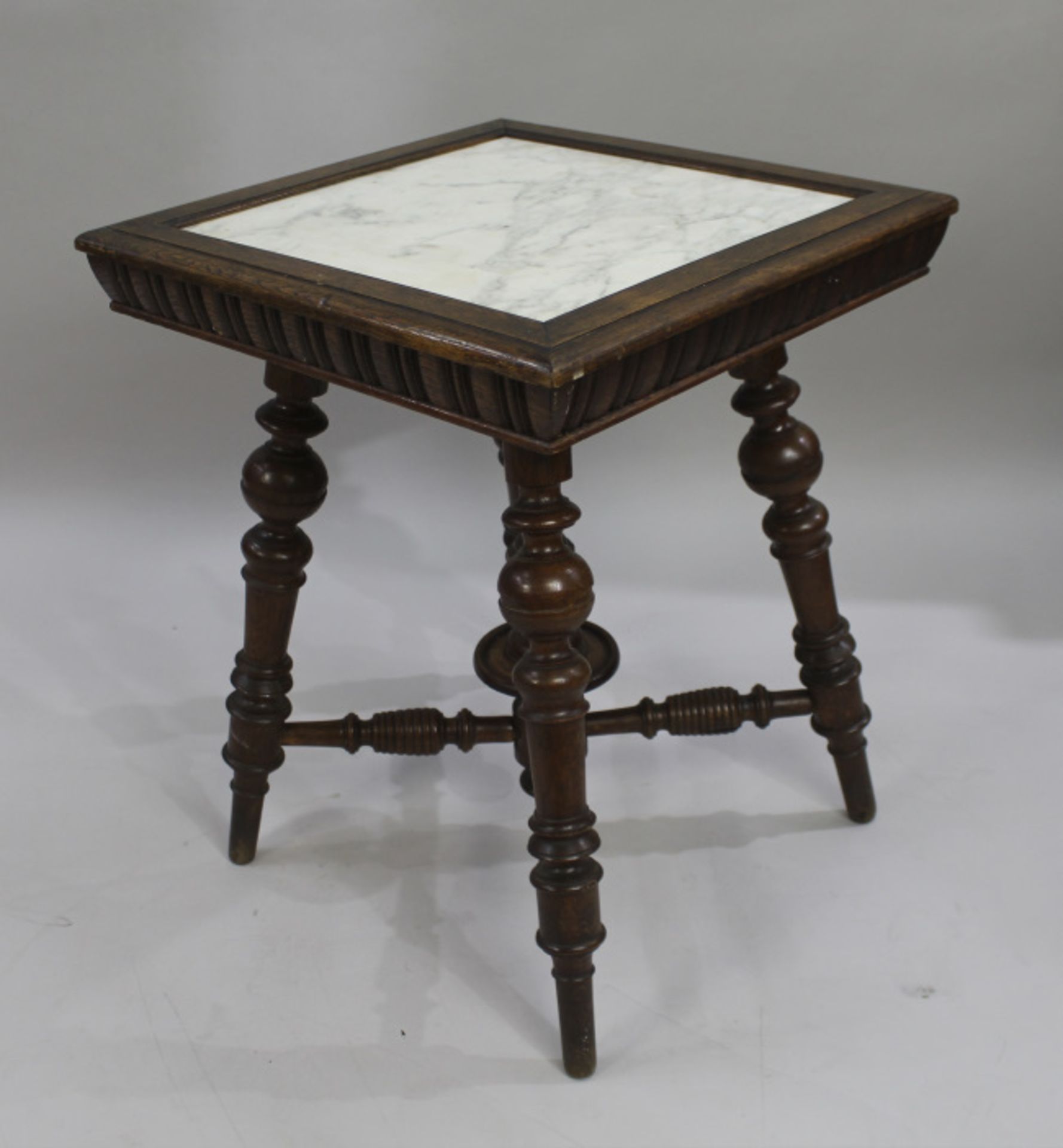 Arts & Crafts Square Marble Topped Oak Table - Image 4 of 5