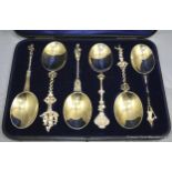 Cased Set of Six Silver Gilt Apostle Serving Spoons 1895