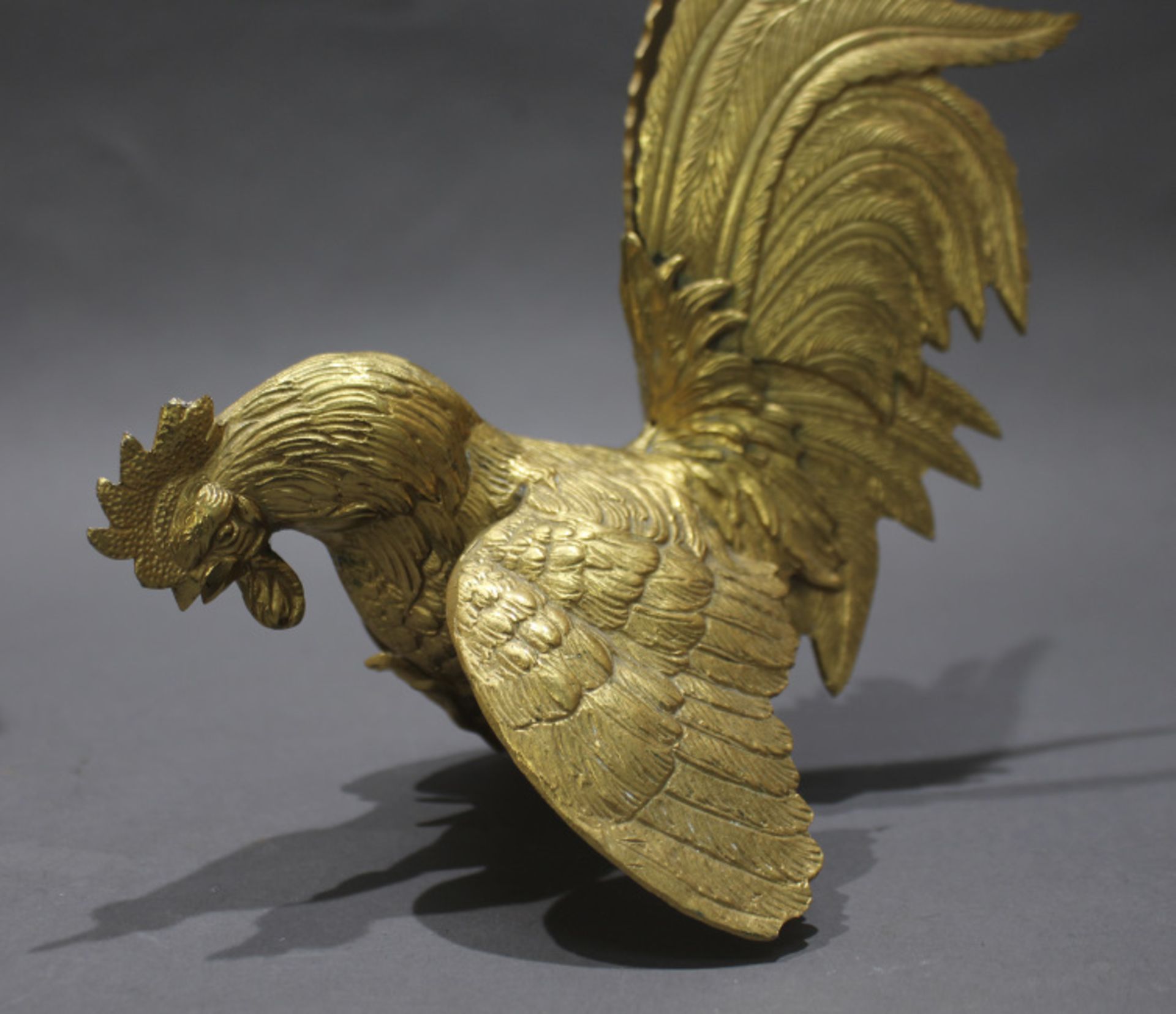 Pair of Gilt Metal Fighting Cock Sculptures - Image 4 of 5