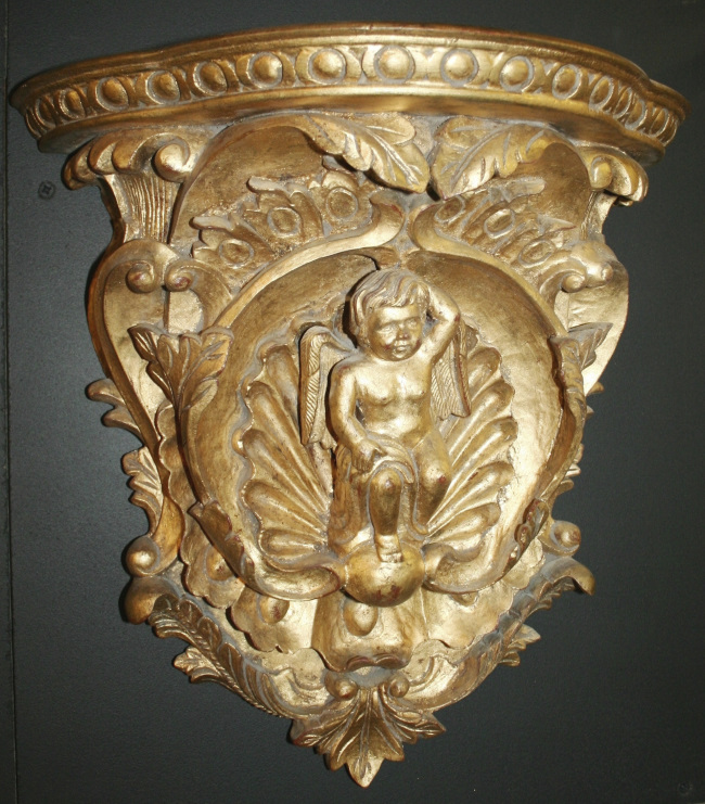 Pair of Gilded Hand Carved Cherubic Wall Brackets - Image 2 of 5