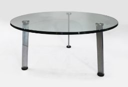 Designer Scandinavian Glass Topped Chrome Circular Coffee Table