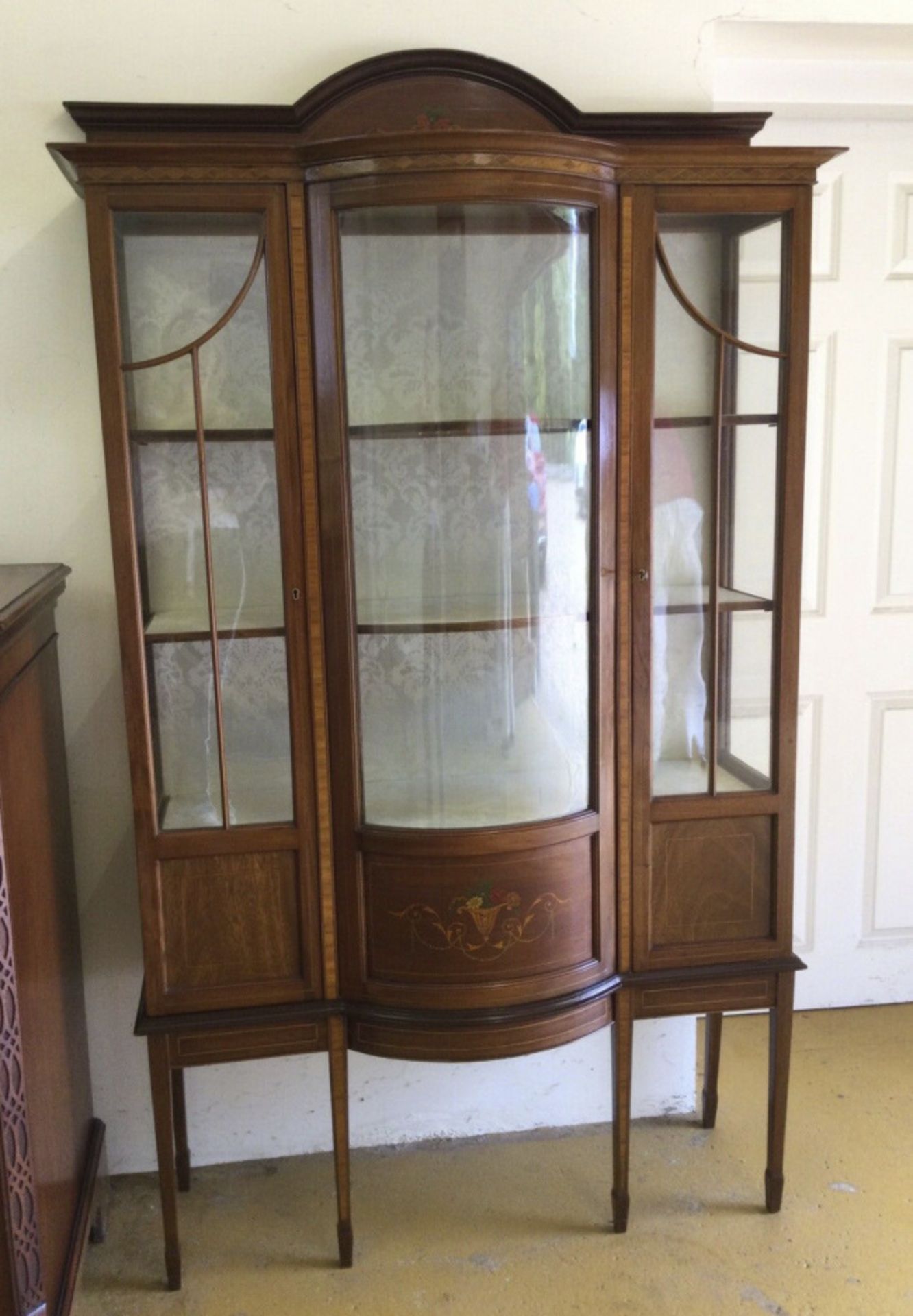 Late Victorian Glazed Mahogany Inlaid Bow Fronted Display Cabinet