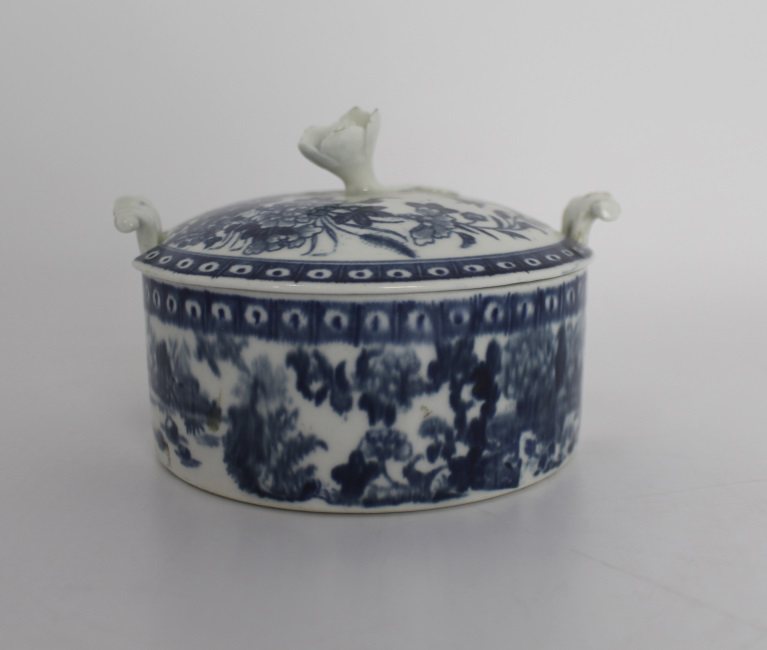 18th c. Royal Worcester Fence Pattern Butter Tub & Cover