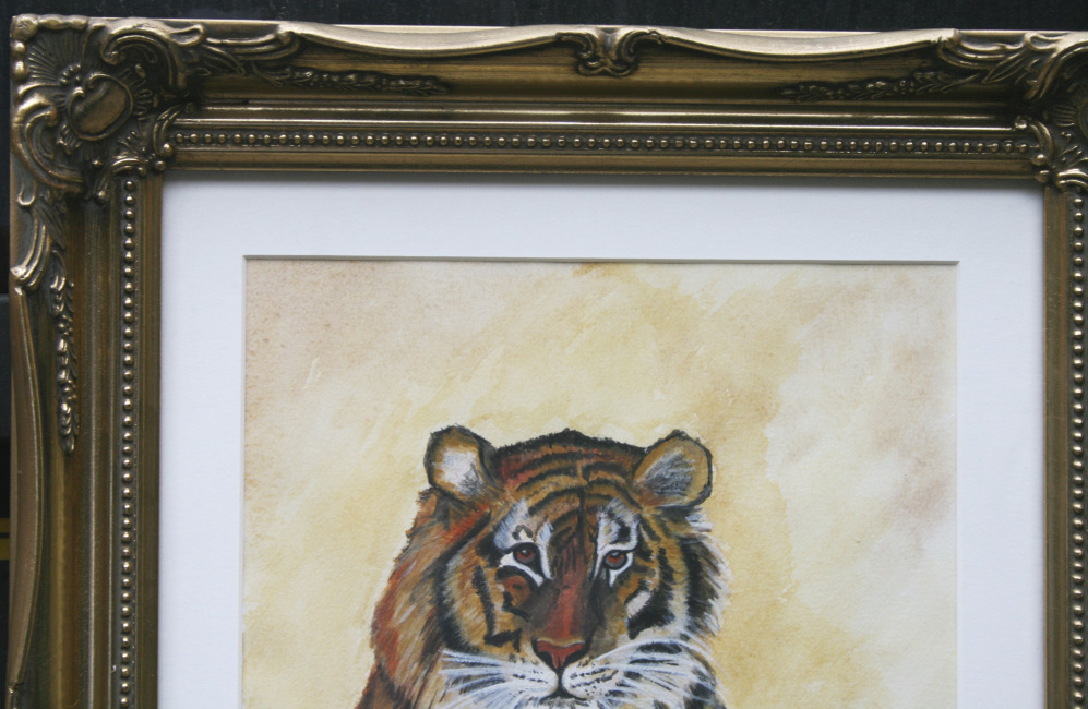 Original Tiger Painting Set in Gilt Frame - Image 4 of 6