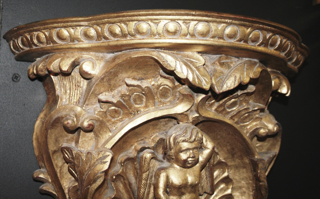 Pair of Gilded Hand Carved Cherubic Wall Brackets - Image 3 of 5