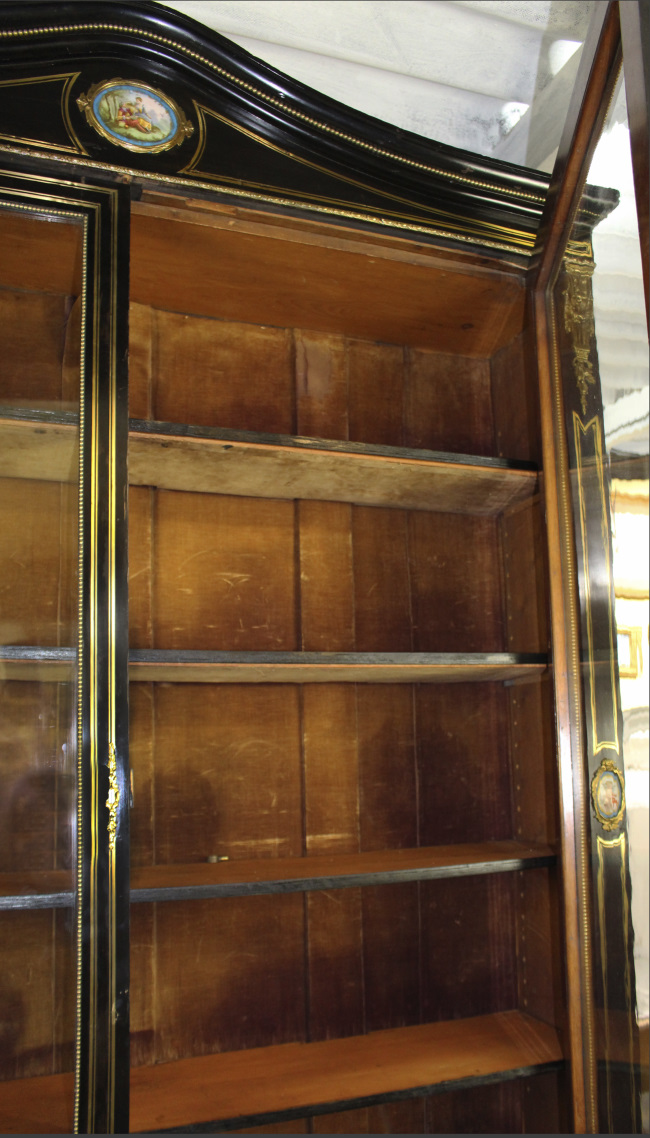 French Brass Inlaid Ebonized Bookcase with Sevres Plaques c.1820 - Image 3 of 7