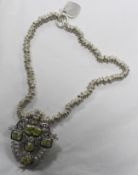 Contemporary Heavy Sterling Silver Peridot Set Necklace