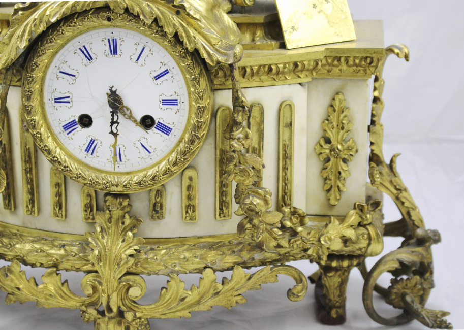 Antique 19th c. Bronze & Marble Ormolu Mantle Clock - Image 9 of 16