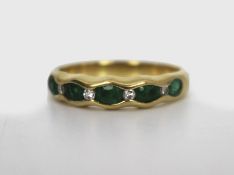 Emerald & Diamond 9 Stone 18ct Gold Ring