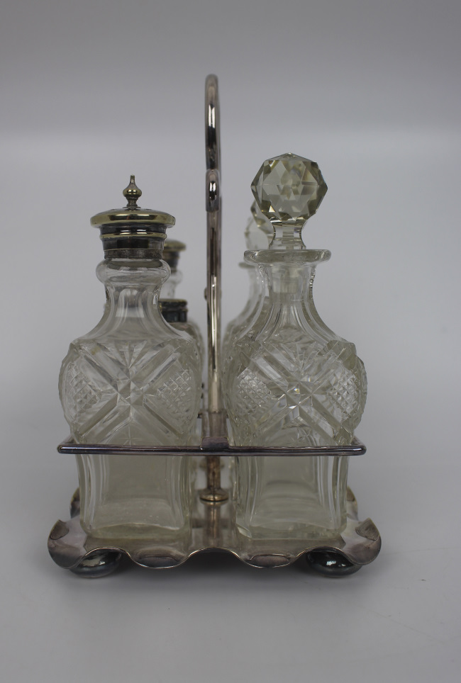 Fine Edwardian Silver Plated Crystal Cruet Set - Image 6 of 6