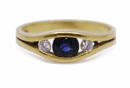 Three Stone Sapphire & Diamond 18ct Gold Ring