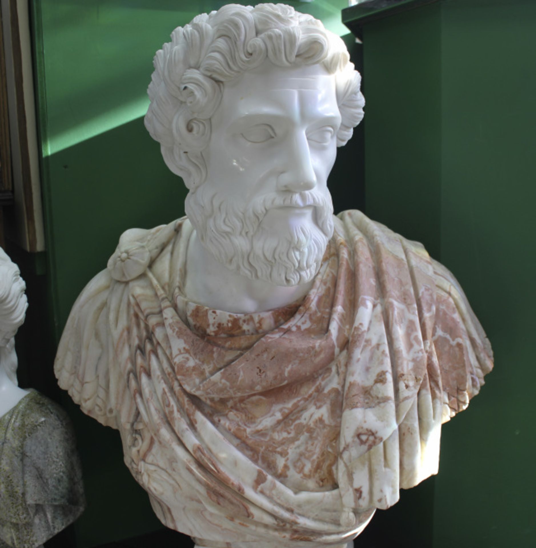 Carved White & Rouge Marble Bust of Marcus Aurelius - Image 2 of 5