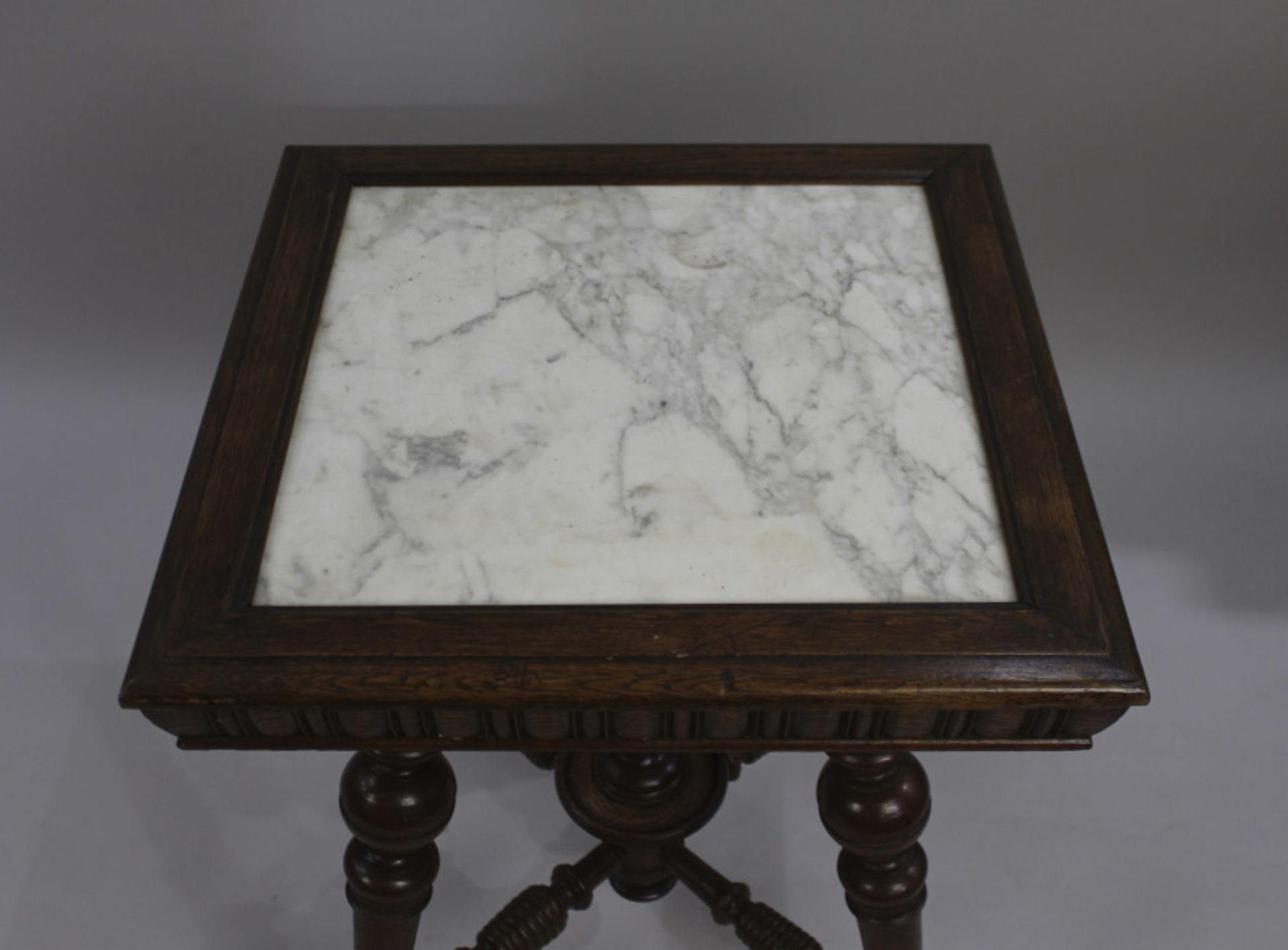 Arts & Crafts Square Marble Topped Oak Table - Image 2 of 5
