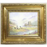 Hand Painted Porcelain Plaque by M.Powell Set in Gilt Frame