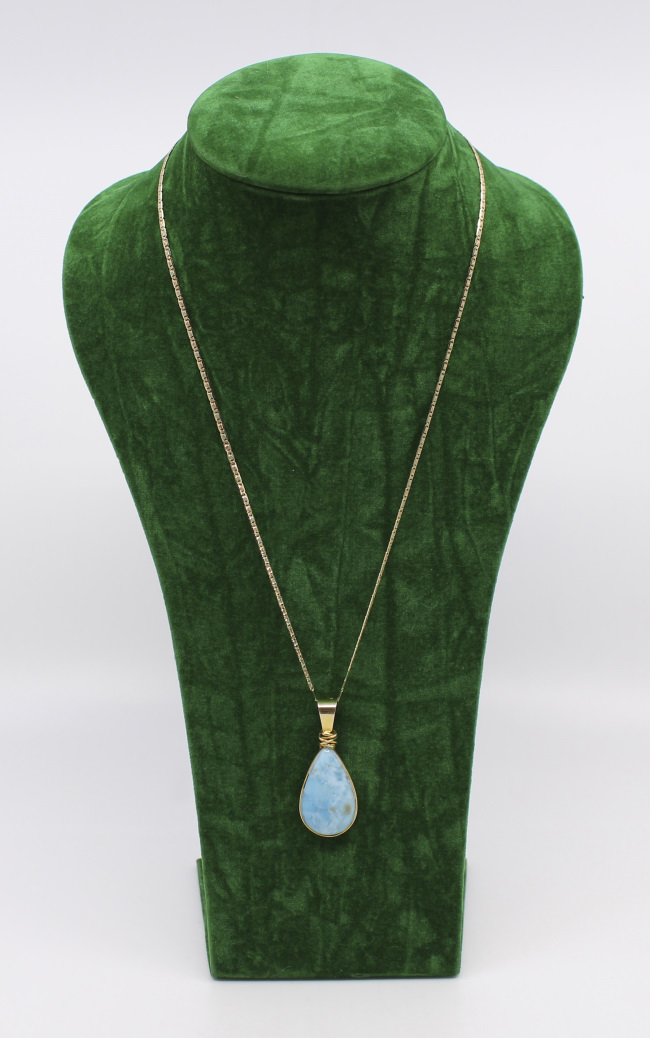 Blue Opal Pendant on 14ct Yellow Gold Chain