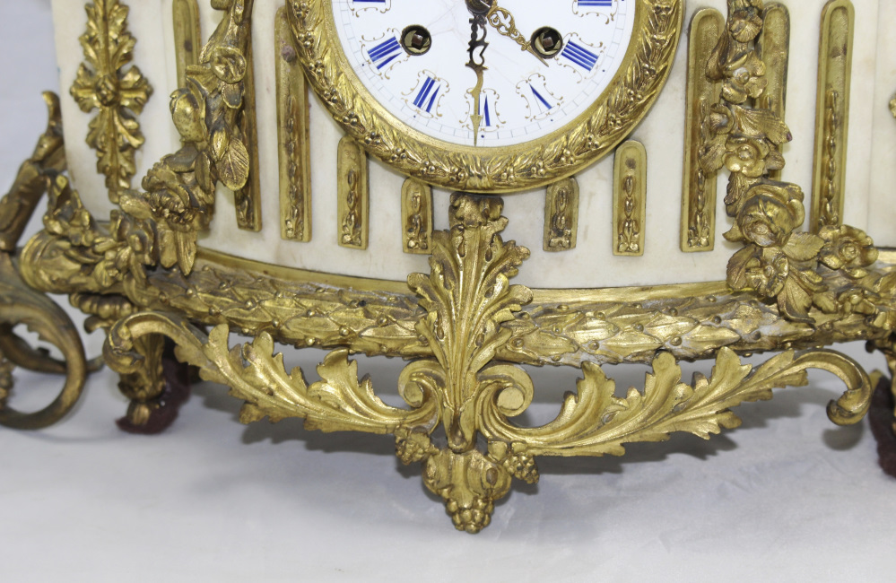 Antique 19th c. Bronze & Marble Ormolu Mantle Clock - Image 10 of 16
