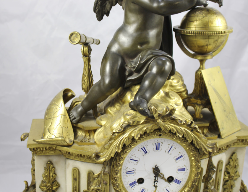 Antique 19th c. Bronze & Marble Ormolu Mantle Clock - Image 7 of 16