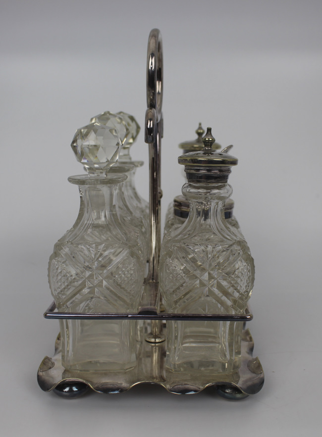 Fine Edwardian Silver Plated Crystal Cruet Set - Image 4 of 6