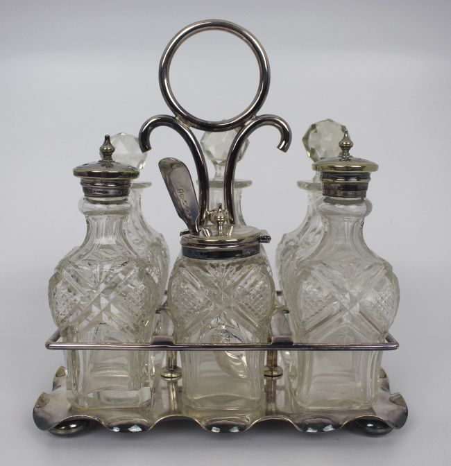 Fine Edwardian Silver Plated Crystal Cruet Set - Image 3 of 6