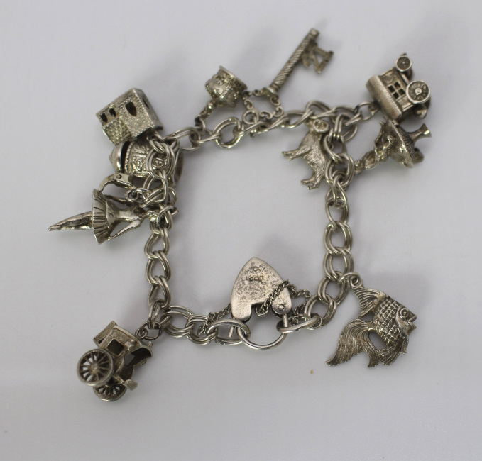 Vintage Silver Charm Bracelet with 11 Charms - Image 2 of 2