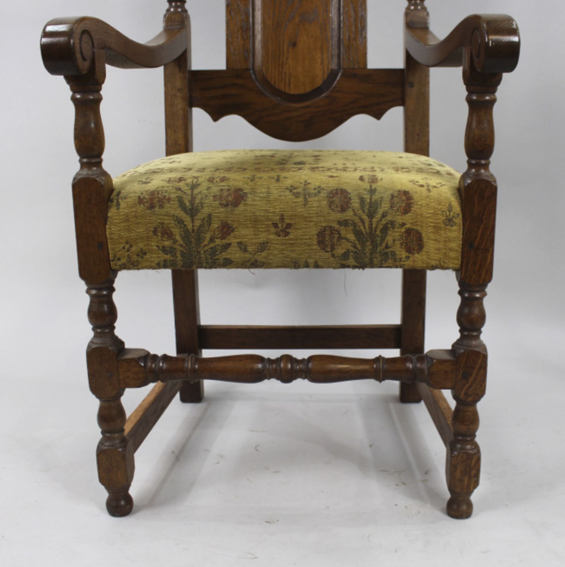 Set of 8 Heavy English Oak Dining Chairs c.1930 - Image 7 of 12