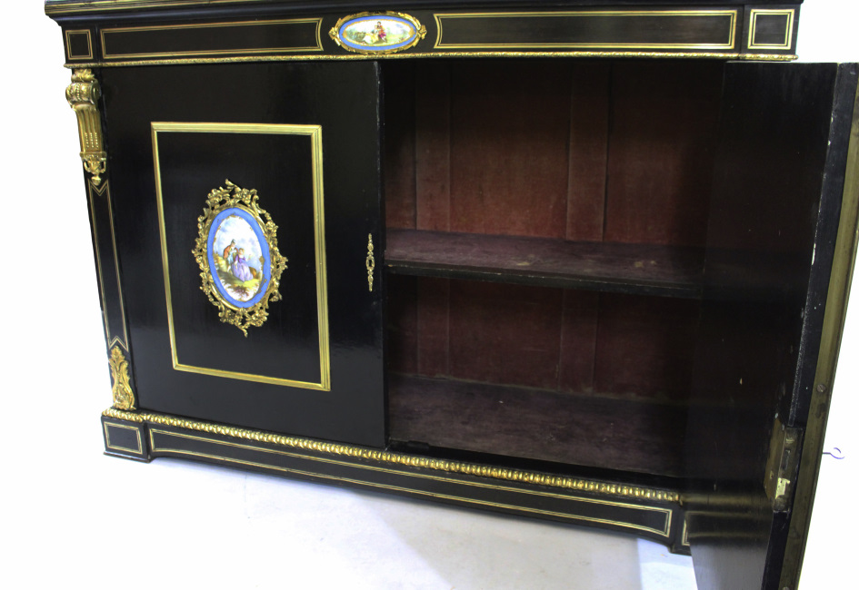 French Brass Inlaid Ebonized Bookcase with Sevres Plaques c.1820 - Image 7 of 7