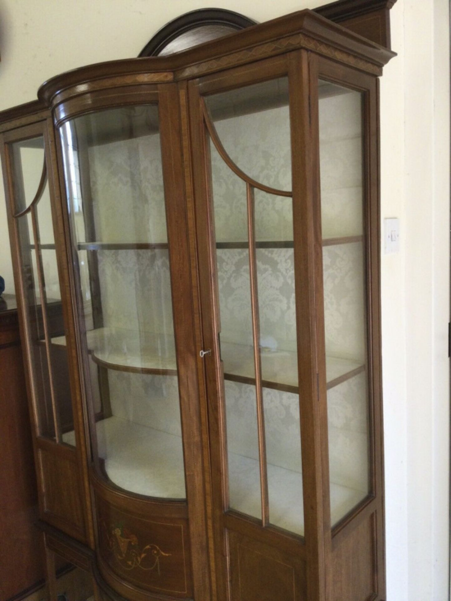 Late Victorian Glazed Mahogany Inlaid Bow Fronted Display Cabinet - Image 2 of 9