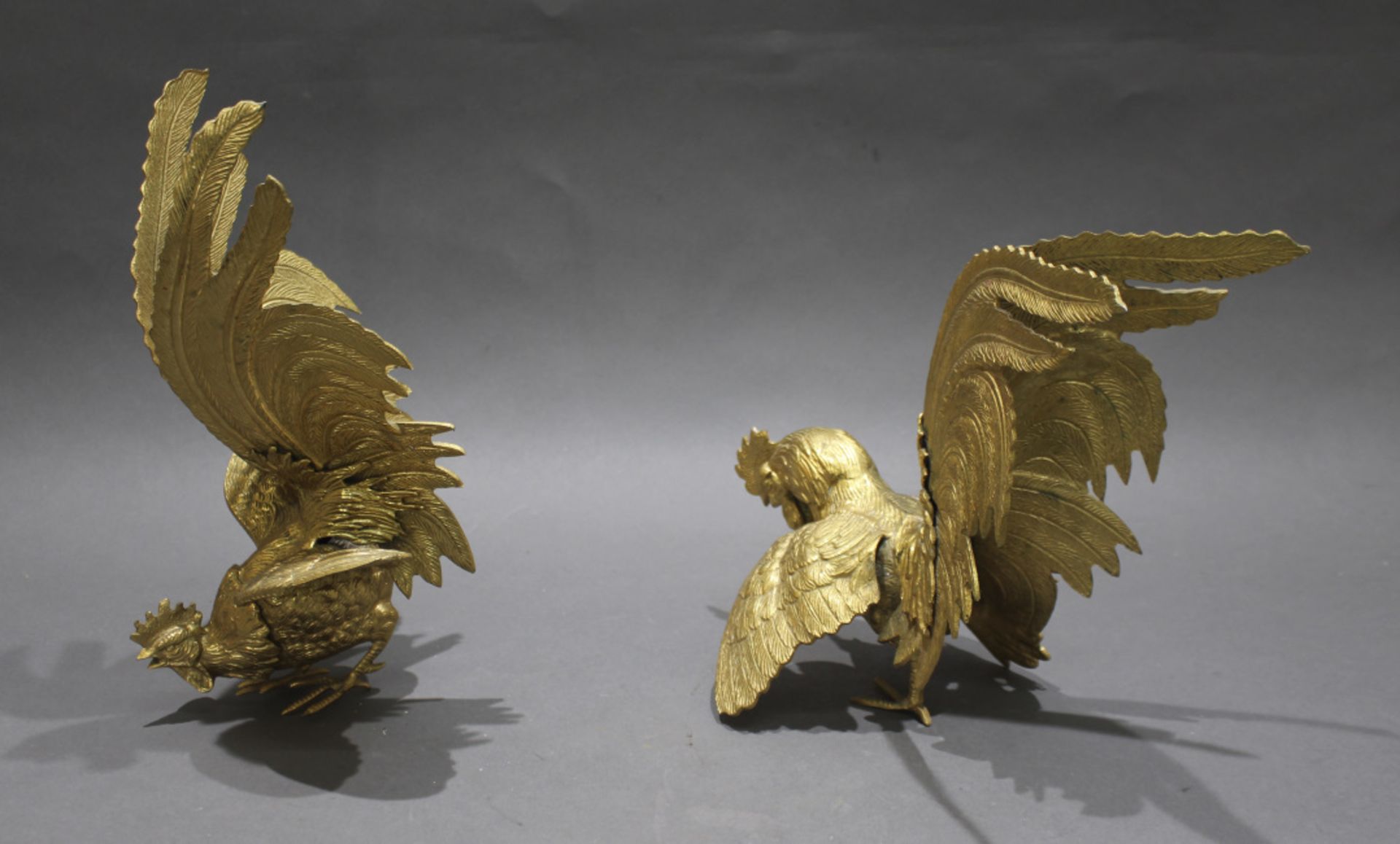 Pair of Gilt Metal Fighting Cock Sculptures - Image 2 of 5