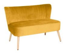 (7N) 1x Cocktail Sofa Ochre RRP £135. Solid Wood Legs, Velvet Fabric. (H71x W110x D68cm)