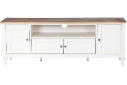 (4J) 1x Laura Media Unit RRP £250. Solid Oak Topped Media Unit With 3 Cupboards And 1 Shelf. White