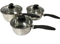 (15B) 2x GH 3 Piece Saucepan Set Stainless Steel. Contents Appear As New, In Original Packaging. (P