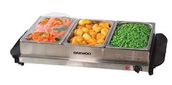 (15) 1x Daewoo 3 Section Buffet Server / Plate Warmer. 3x 2.5L Stainless Steel Bowls, Cool Touch Ha