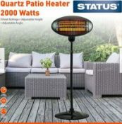 (15G) 3x Items. 1x Status Quartz Patio Heater 2000W. 1x Pelonis 16” Oscillating Pedestal Fan. 1x Fe