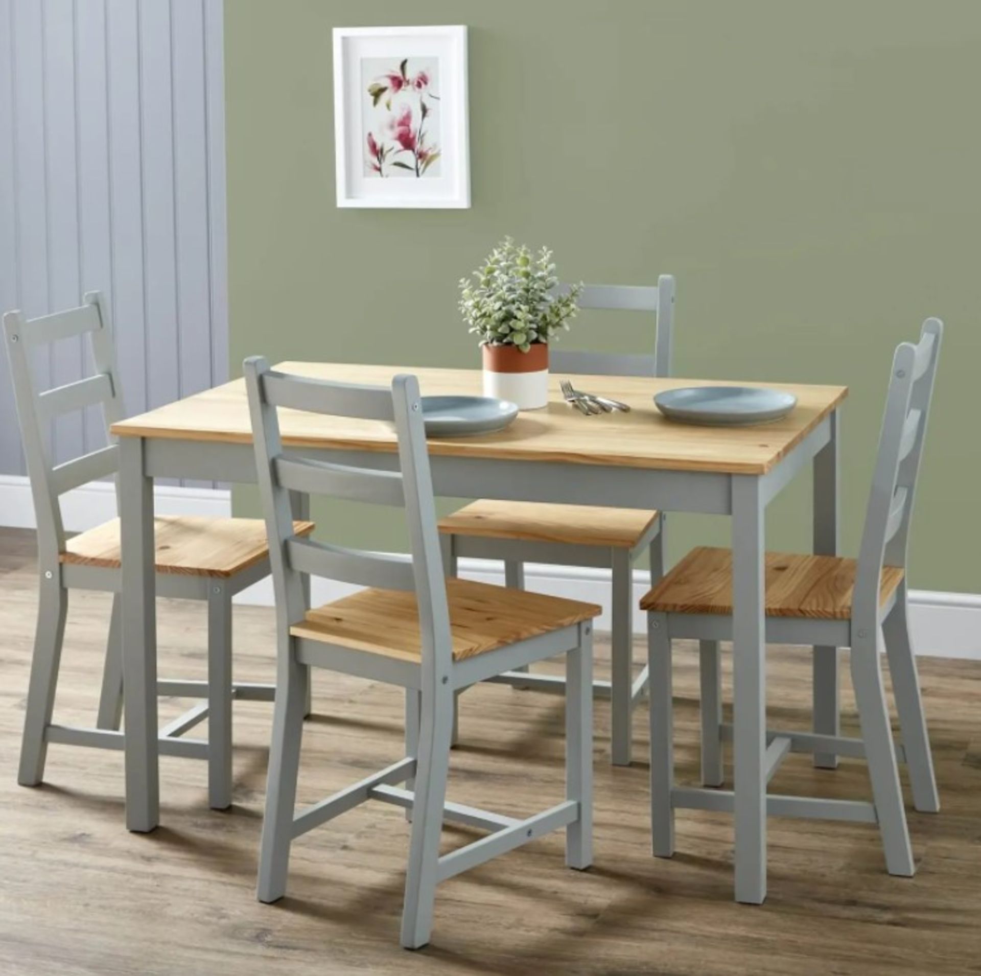 (8A) 1x Mortimer Pine Dining Set With 4 Chairs RRP £200. Pine Table Top. Table: (H)73 x (W)75 x (L) - Image 2 of 3
