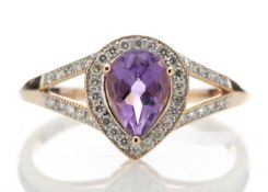 9ct Rose Gold Amethyst And Diamond Cluster Ring 0.21 Carats