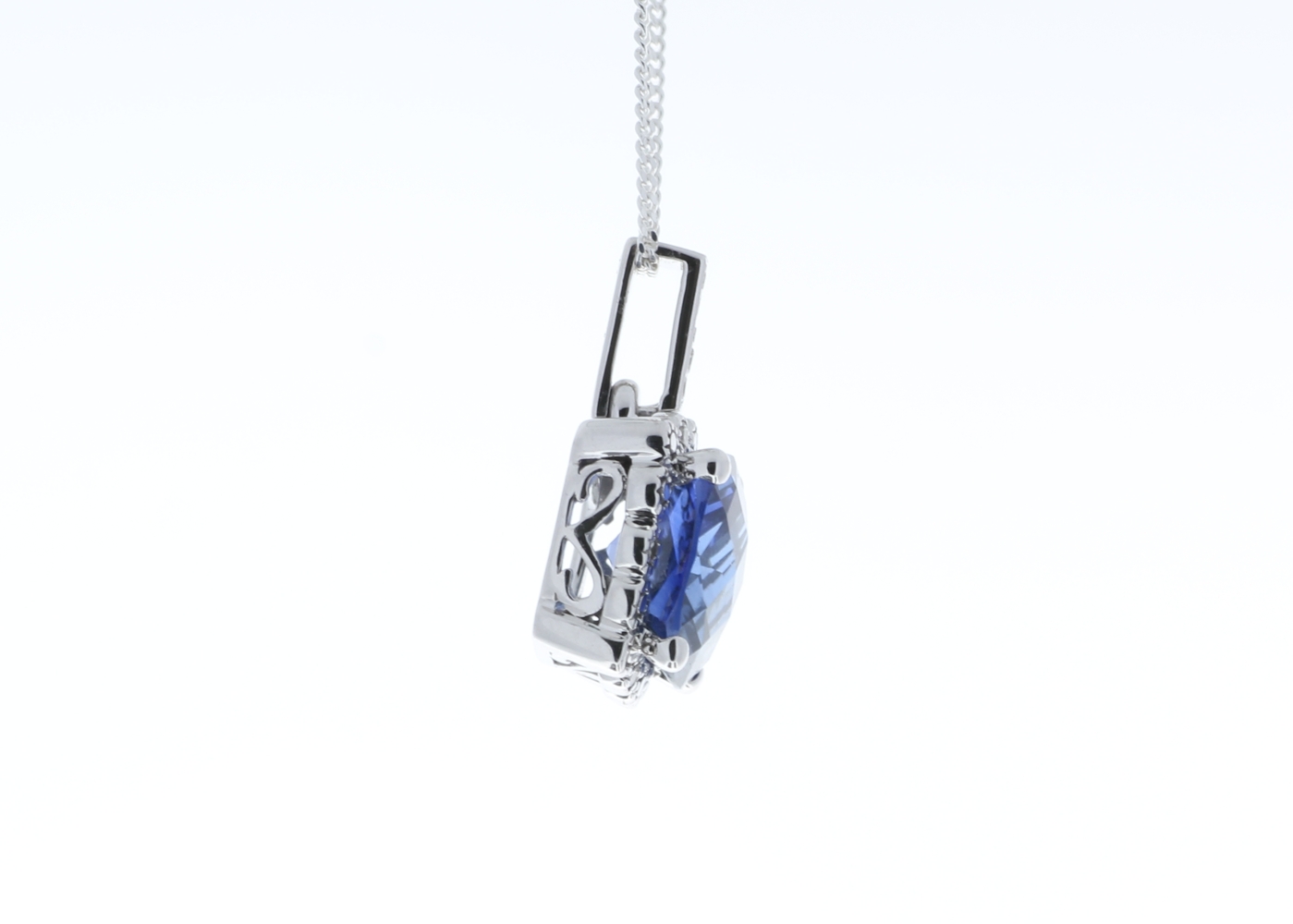 9ct White Gold Created Ceylon Sapphire Diamond Pendant - Image 3 of 5