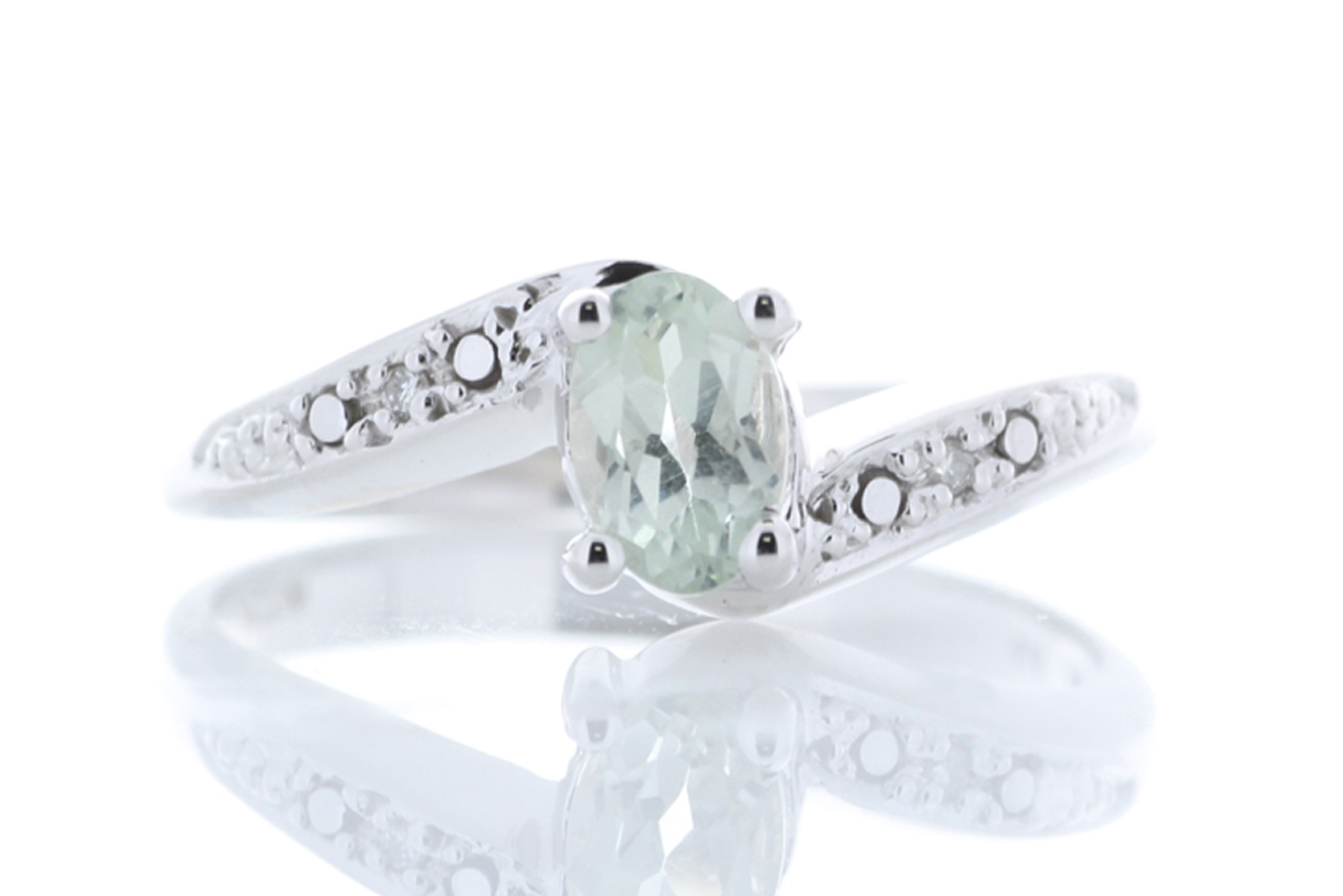 9ct White Gold Diamond And Green Amethyst Ring