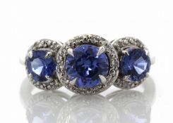 9ct White Gold Created Ceylon Sapphire And Diamond Ring