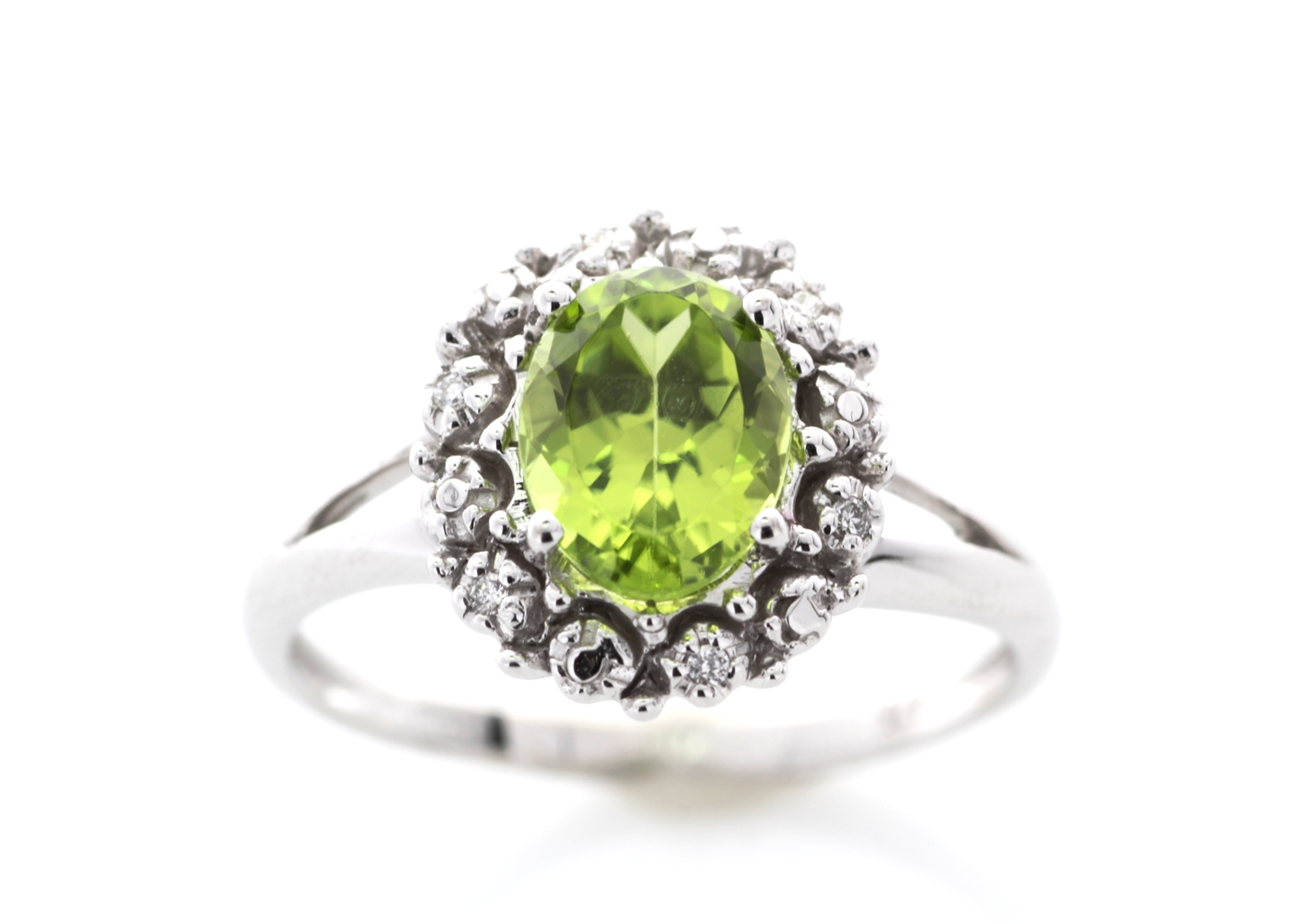 9ct White Gold Cluster Diamond And Peridot Ring 1.40 Carats - Image 6 of 7