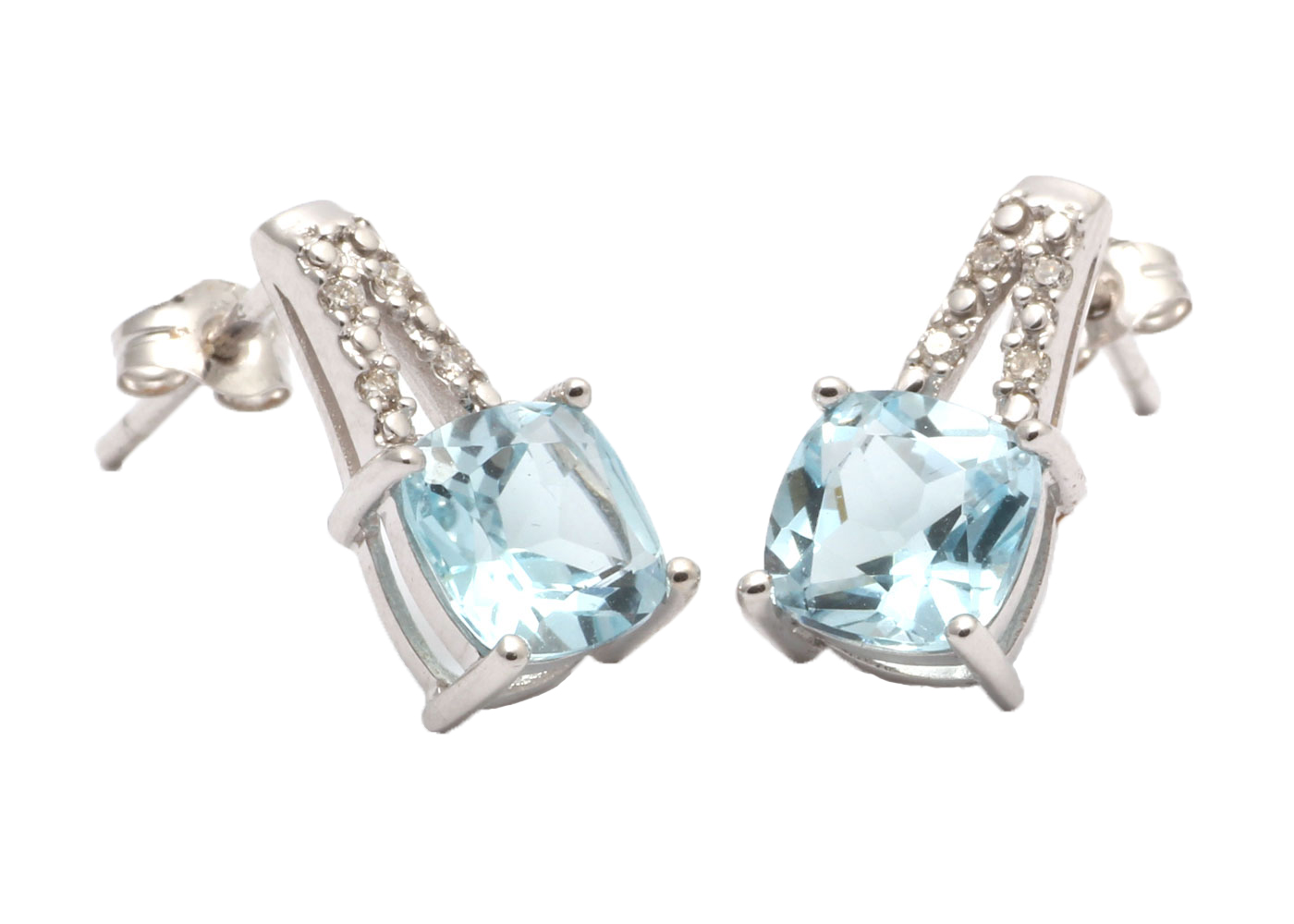 9ct White Gold Diamond And Blue Topaz Earrings - Image 2 of 8