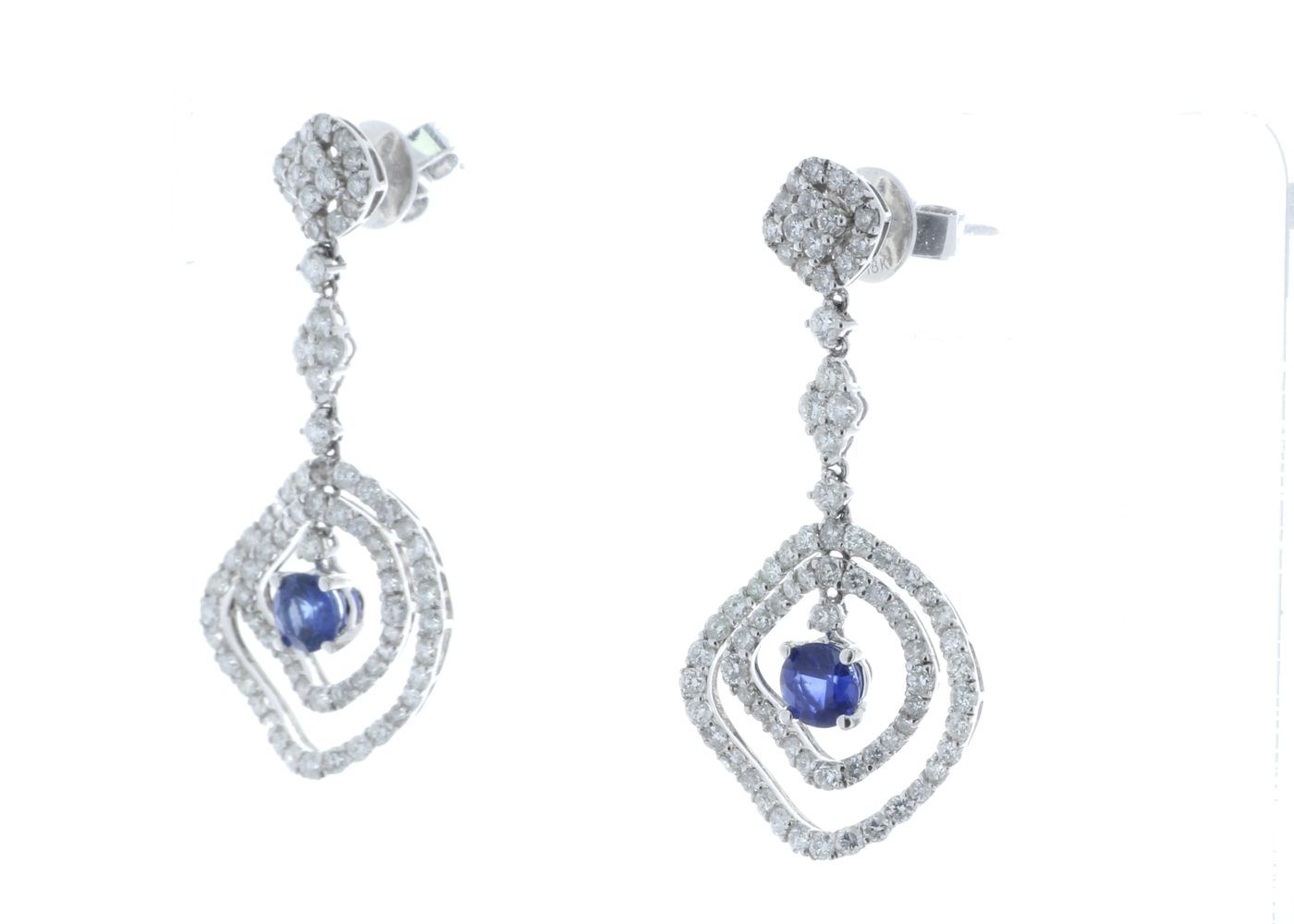 18ct White Gold Diamond And Sapphire Drop Earrings (S1.02) 1.75 Carats - Image 2 of 5