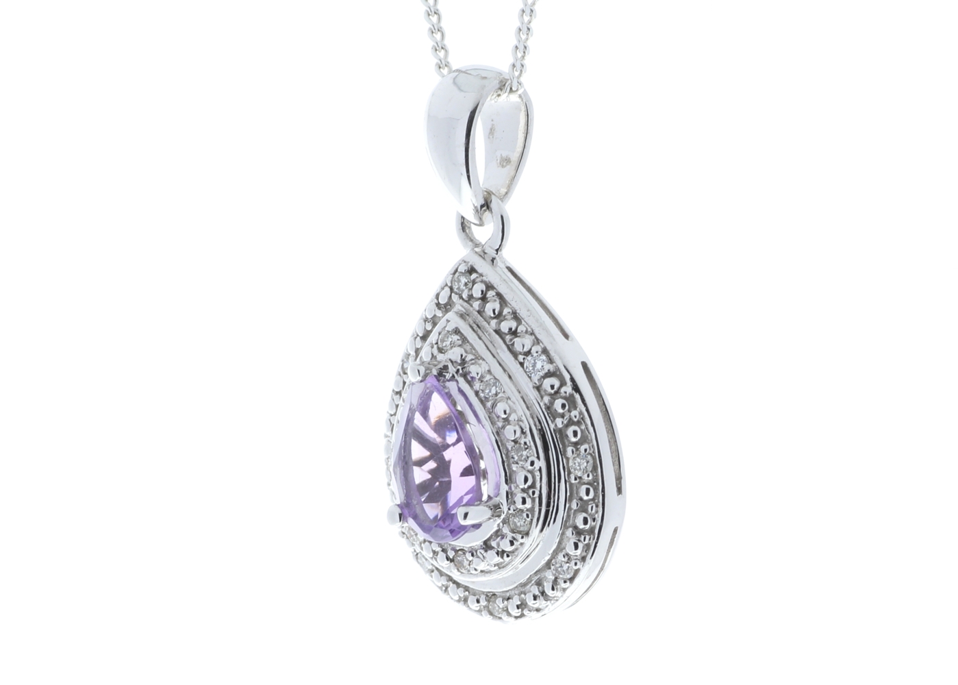 9ct White Gold Amethyst Pear Shaped Cluster Diamond Pendant - Image 4 of 4