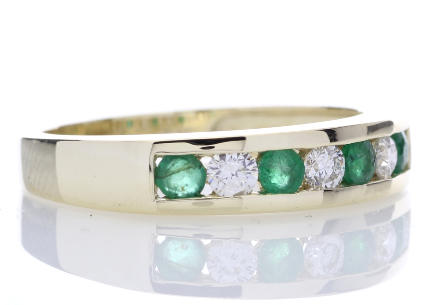 9ct Yellow Gold Channel Set Semi Eternity Diamond And Emerald Ring 0.25 Carats - Image 4 of 5